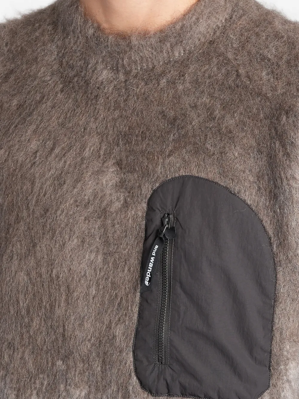and Wander zip-pocket fuzzy-knit sweater Bruin