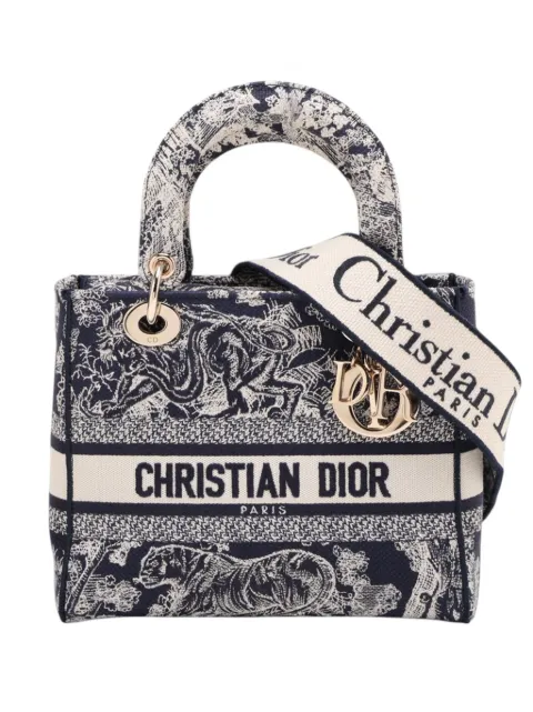 Christian Dior Pre-Owned 2015-2026 Medium Embroidered Canvas Toile de Jouy Lady D Lite satchel
