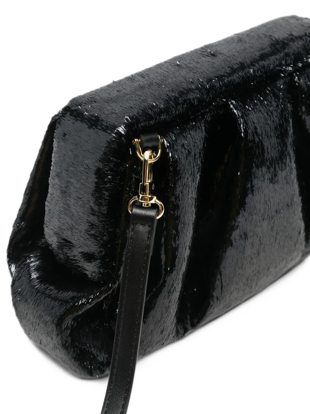 Themoirè Athena faux-fur clutch bag Zwart
