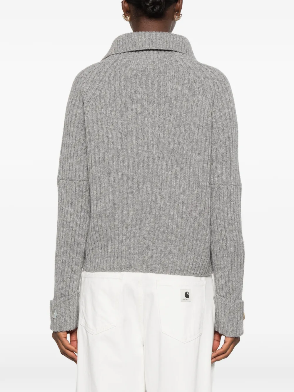 La Piscine ribbed-knit zip-neck sweater Grijs