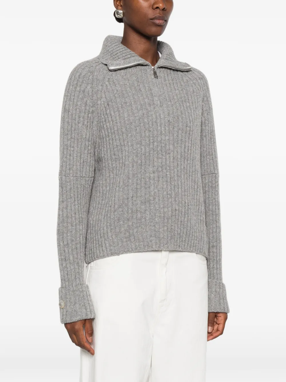 La Piscine ribbed-knit zip-neck sweater Grijs