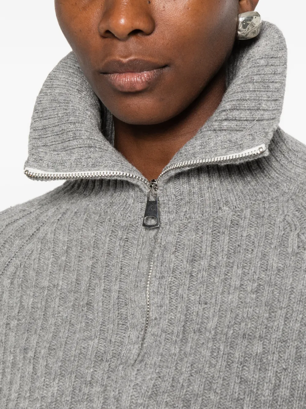 La Piscine ribbed-knit zip-neck sweater Grijs