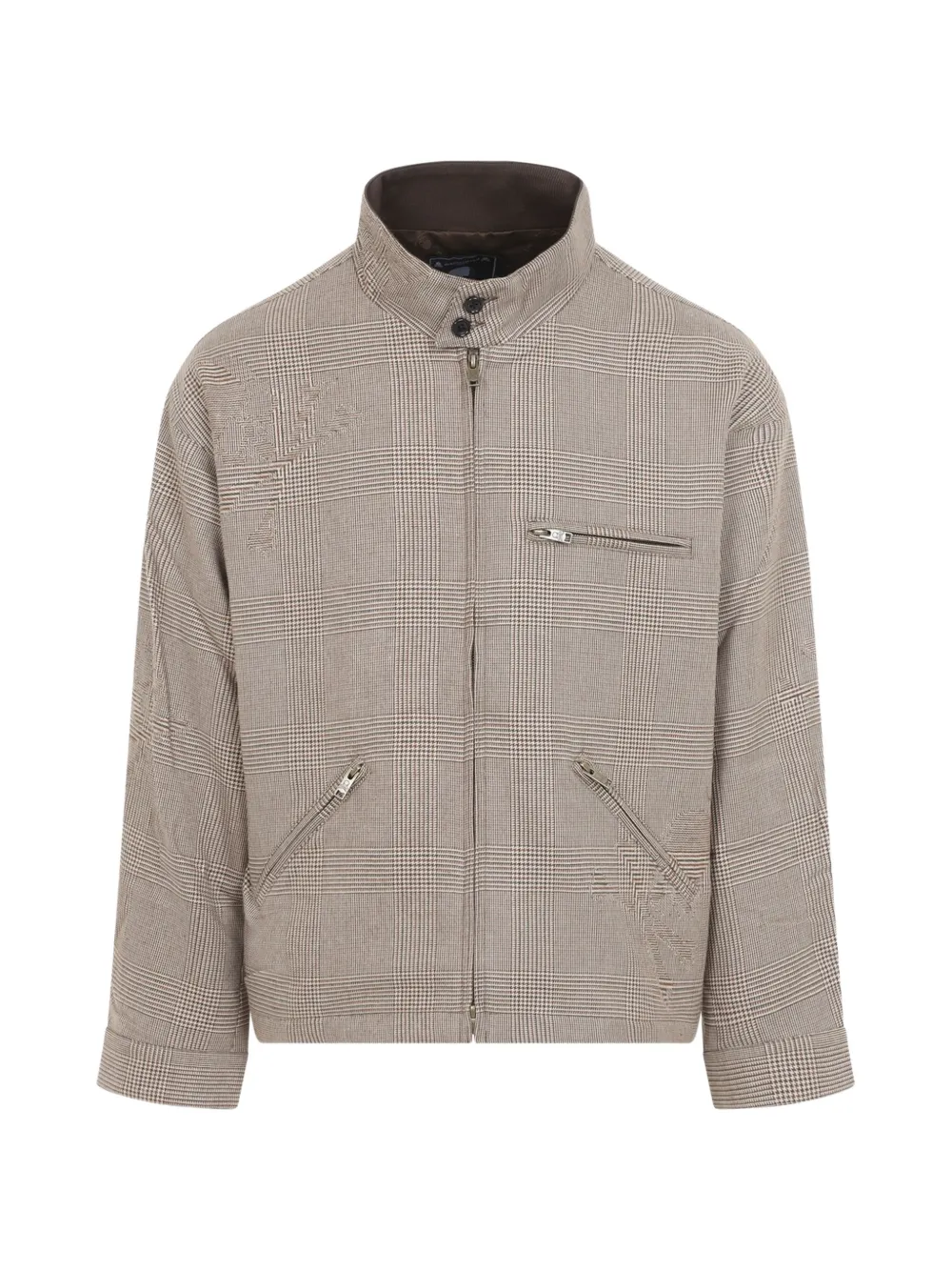 Mastermind Japan Harrington check-pattern wool bomber jacket - Marron
