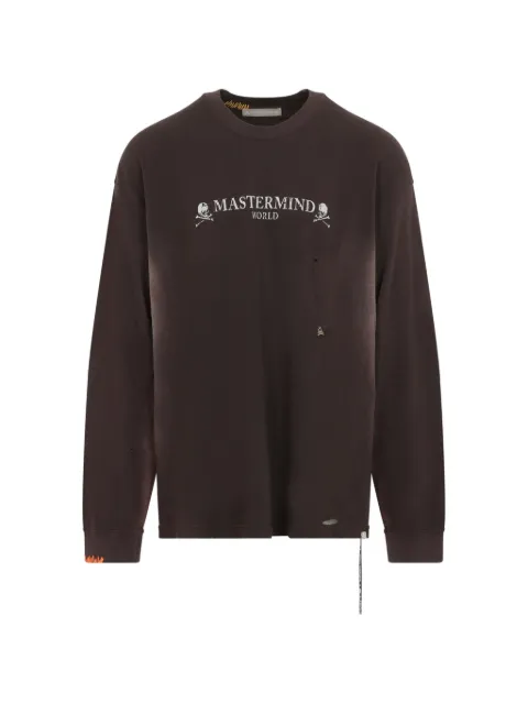 Mastermind World distressed logo-print long-sleeved T-shirt