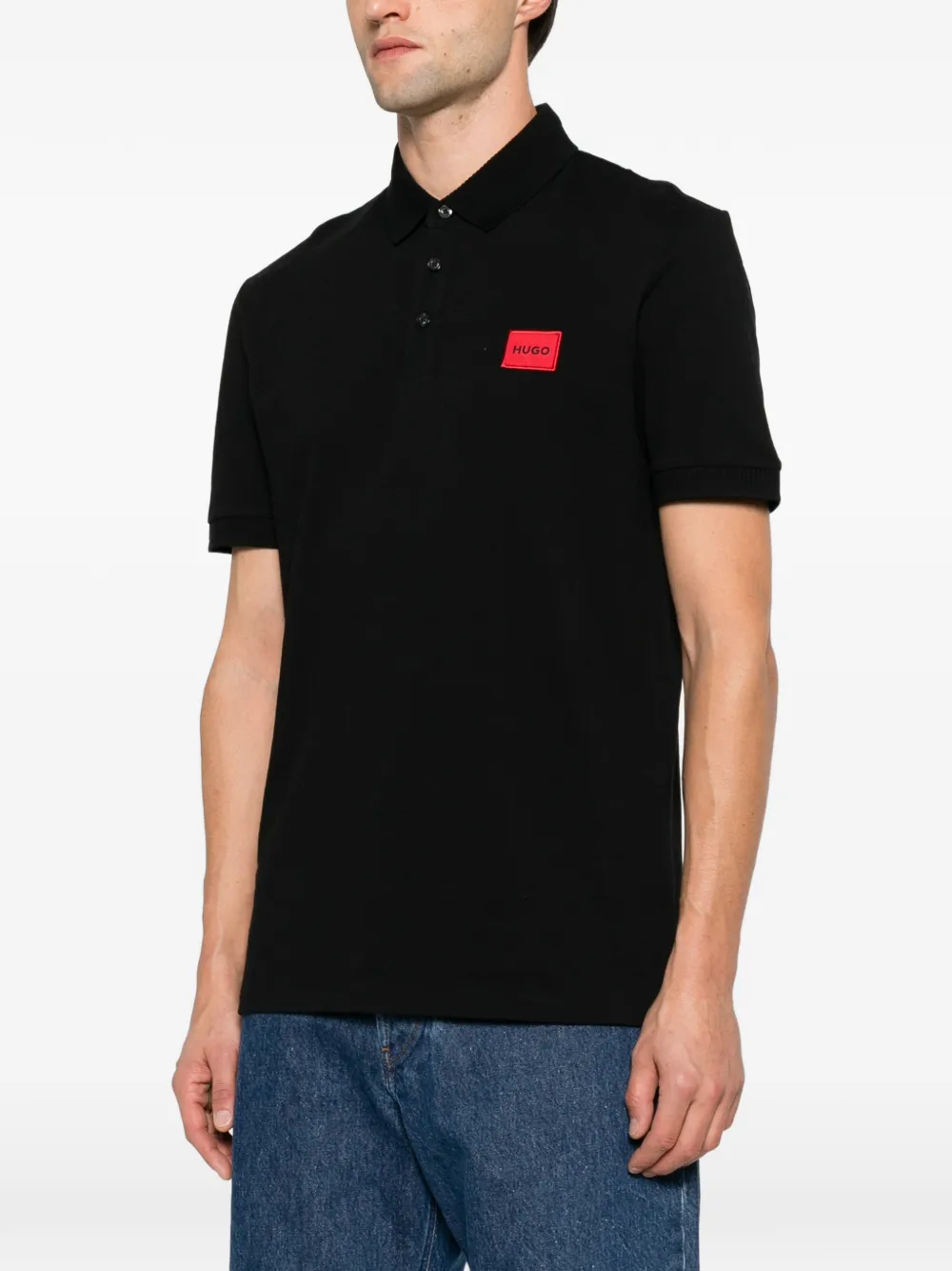 HUGO Dereso cotton-piqué slim-fit polo shirt with logo label Zwart