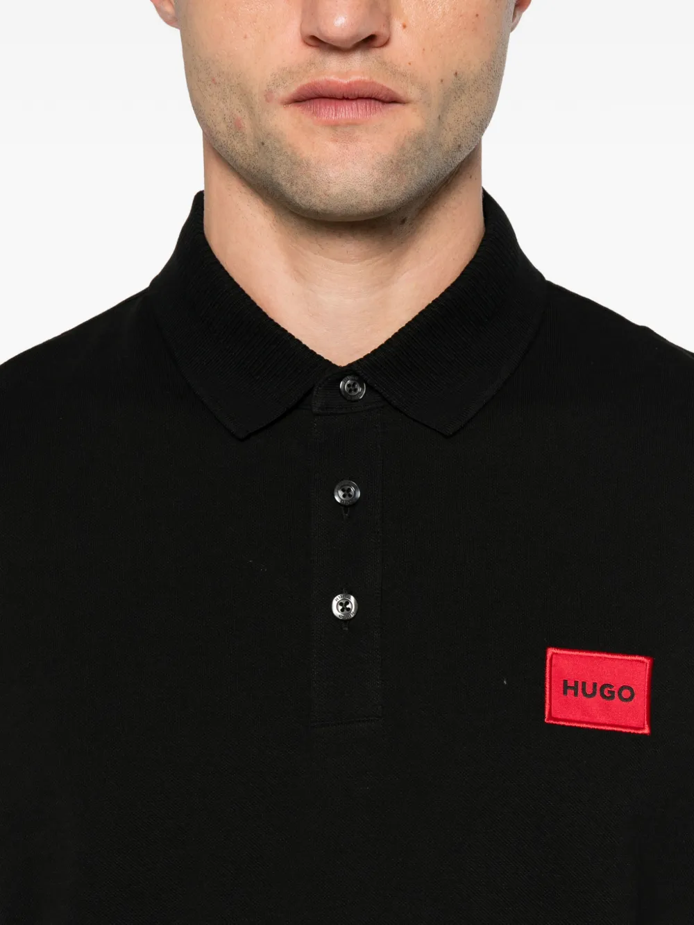 HUGO Dereso cotton-piqué slim-fit polo shirt with logo label Zwart