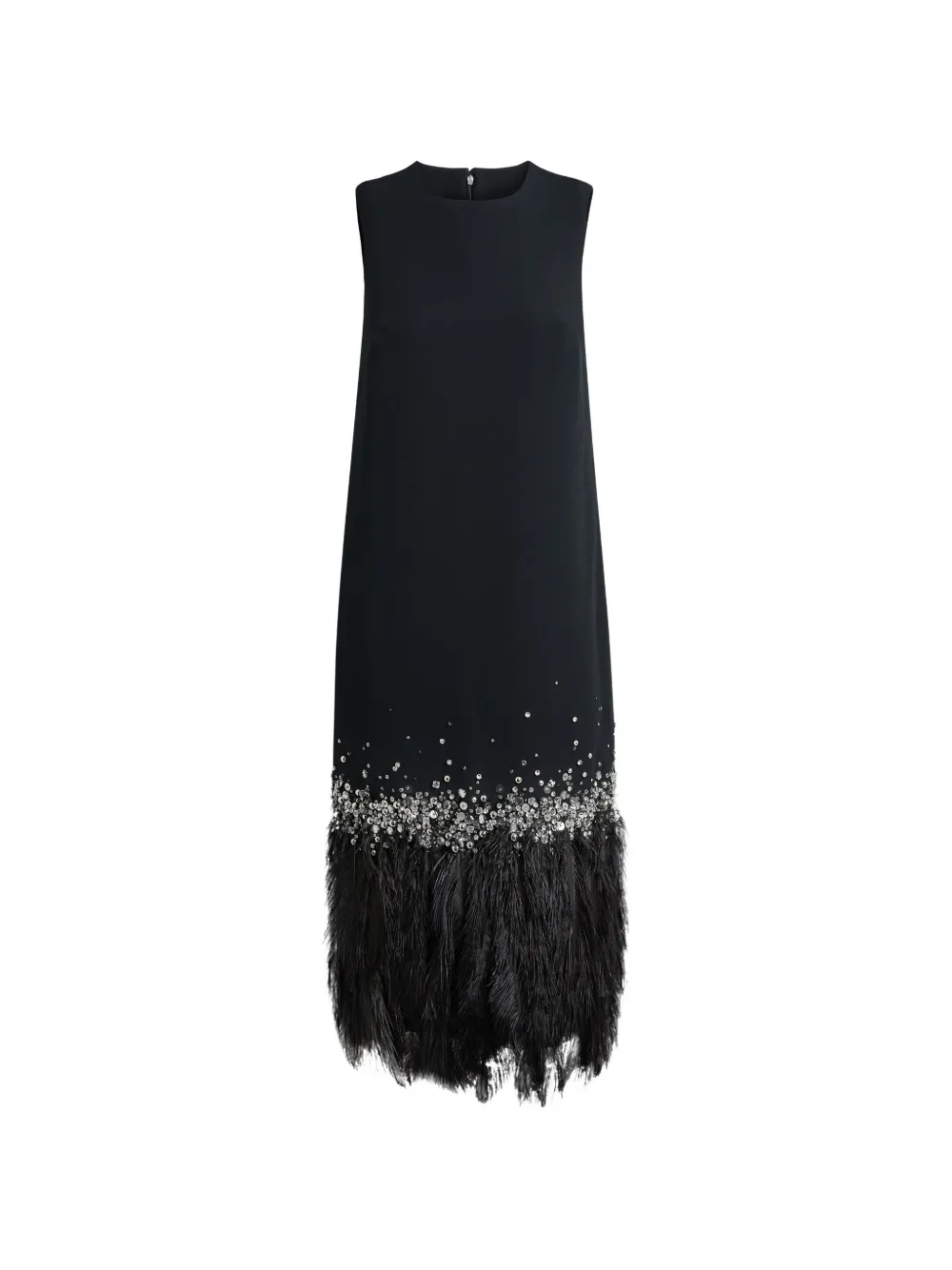 Safiyaa crystal-embellished feather-trim midi dress - Schwarz