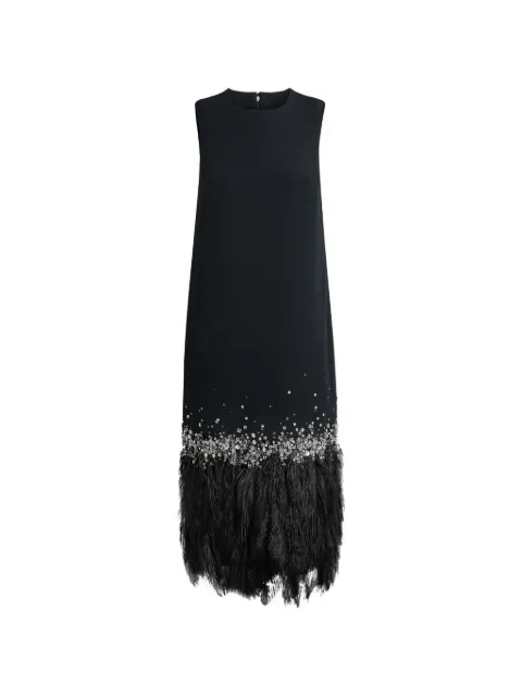 Safiyaa crystal-embellished feather-trim midi dress