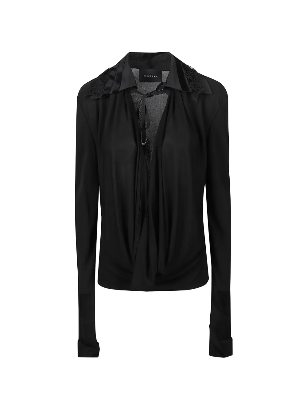John Richmond lace-trim draped blouse - Nero