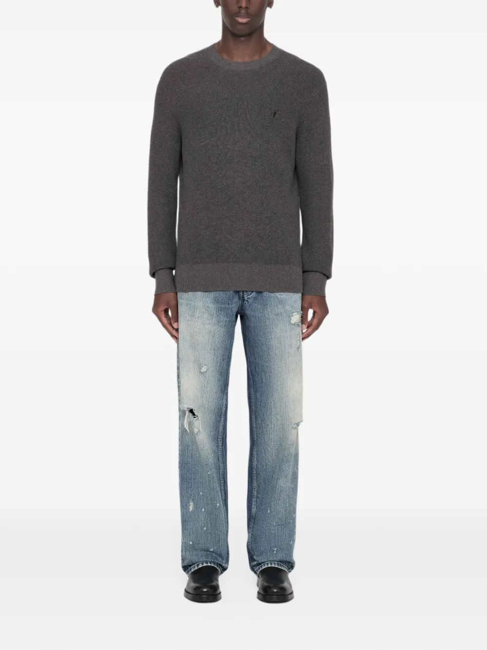 AllSaints Aspen wafelgebreide trui van wolblend Grijs
