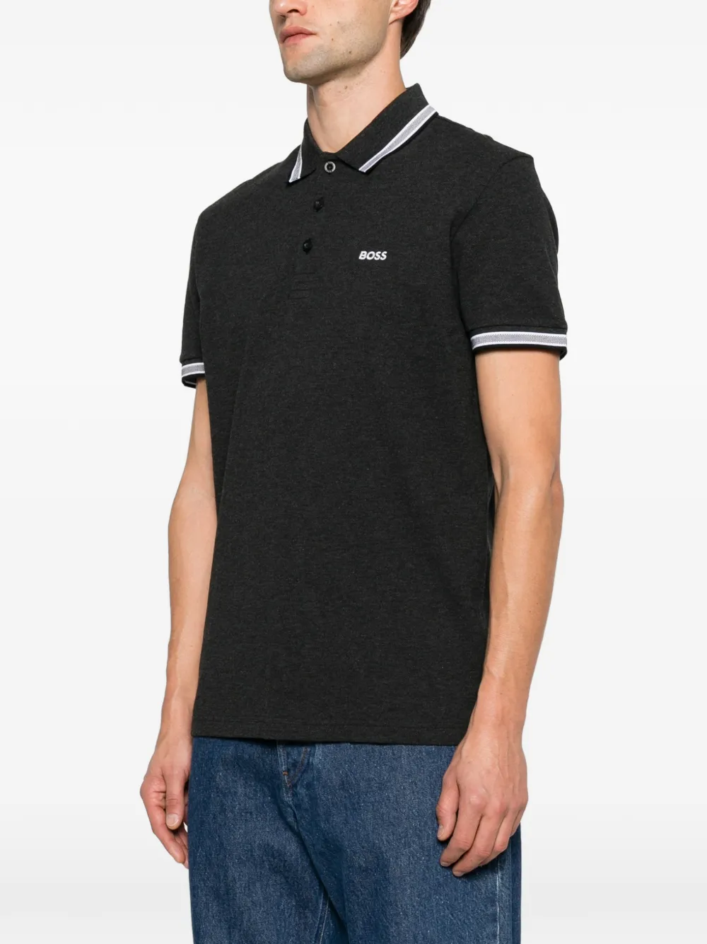 BOSS logo-print tipped polo shirt Grijs