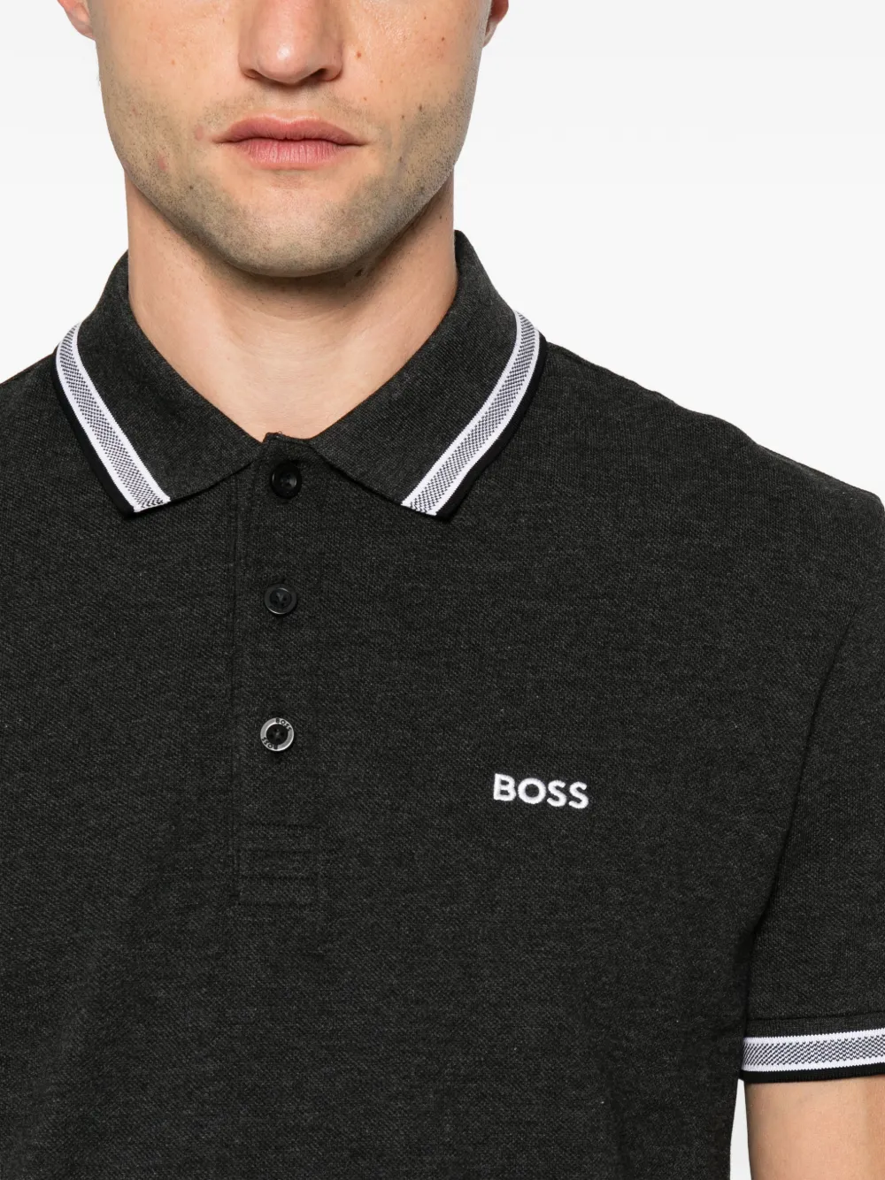 BOSS logo-print tipped polo shirt Grijs