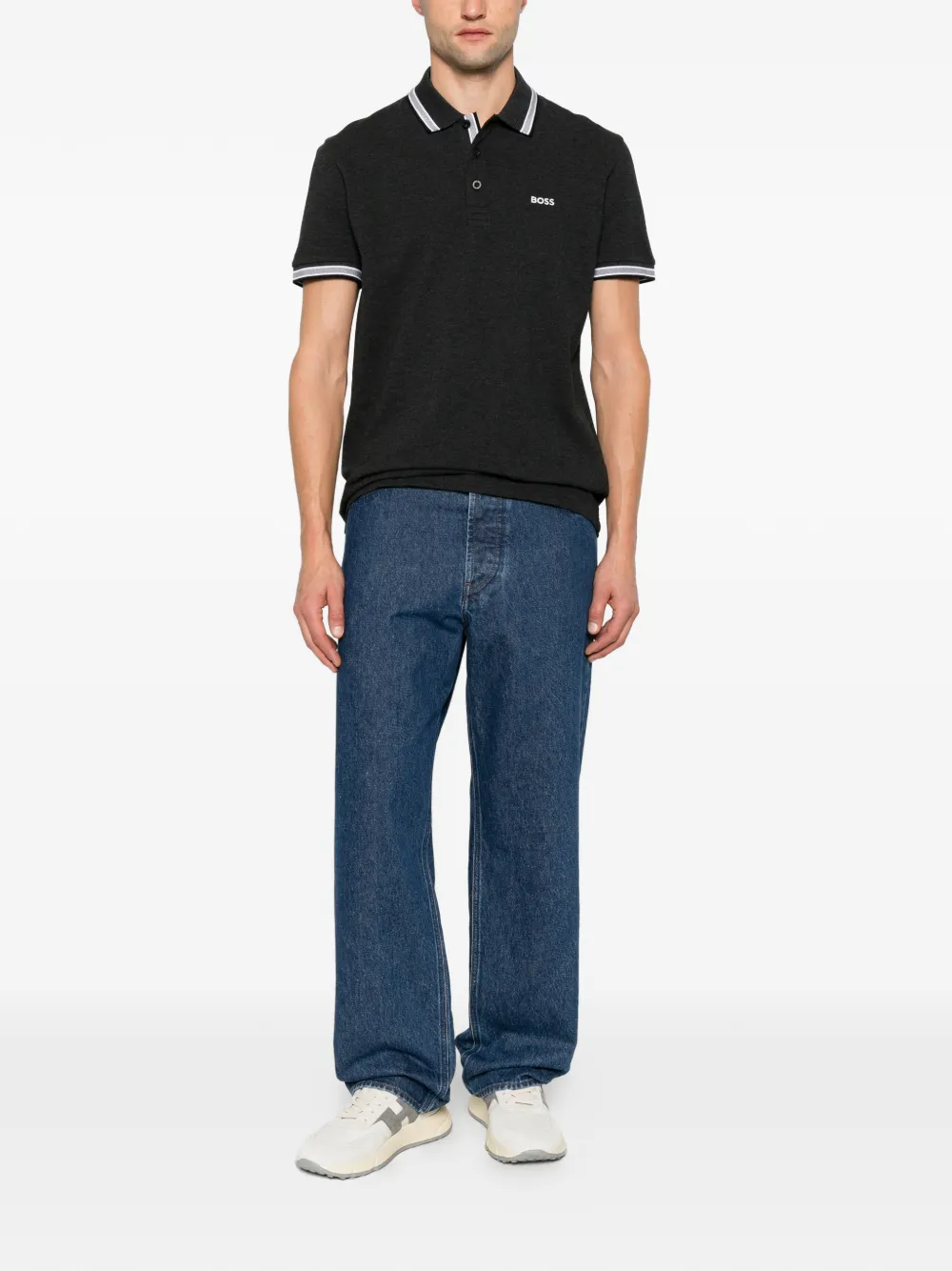 BOSS logo-print tipped polo shirt Grijs