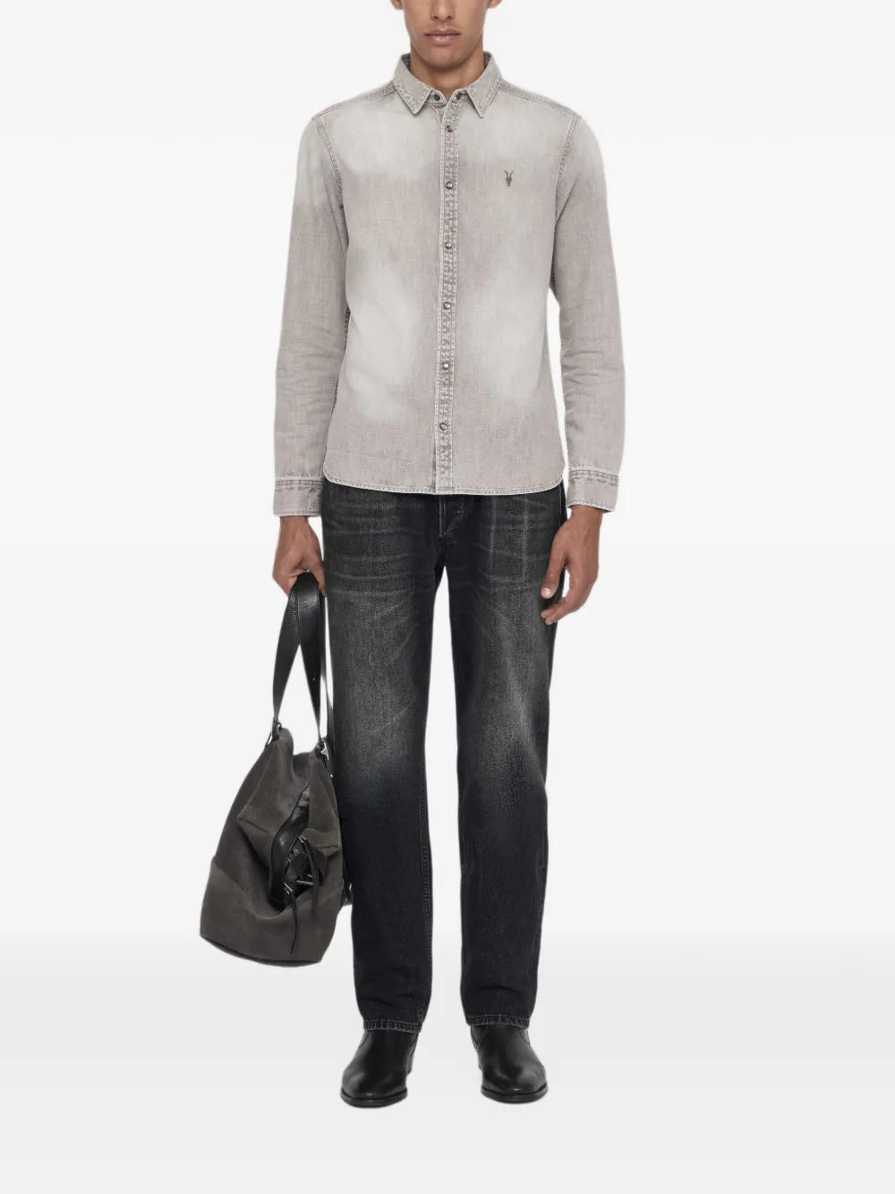AllSaints Gleason denim overhemd Grijs