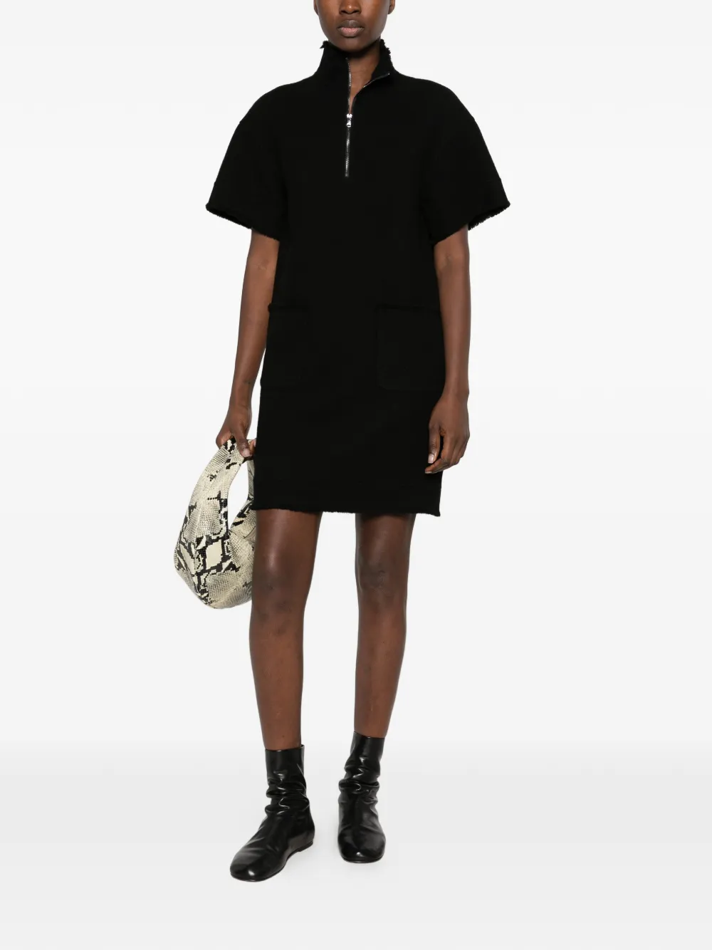 Max Mara quarter-zip frayed-edge mini dress Zwart