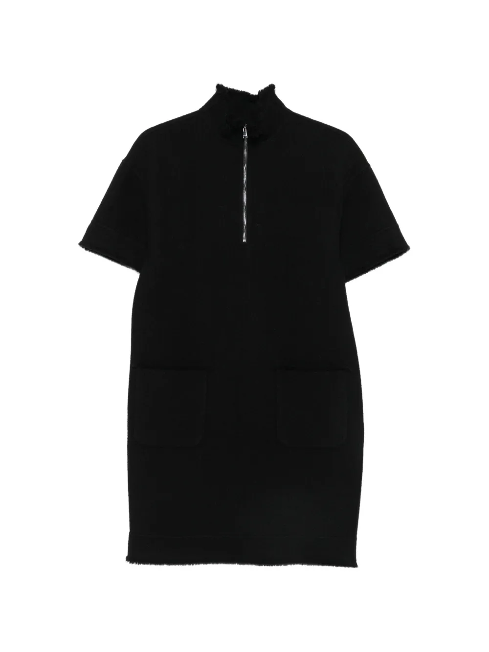 Max Mara quarter-zip frayed-edge mini dress Zwart