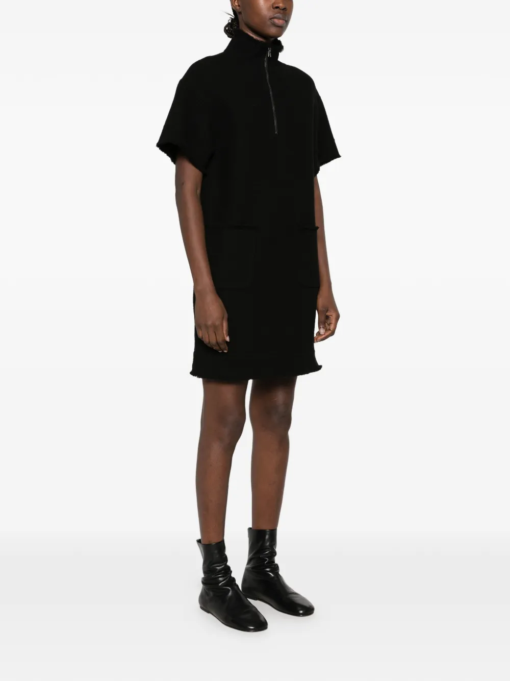 Max Mara quarter-zip frayed-edge mini dress Zwart