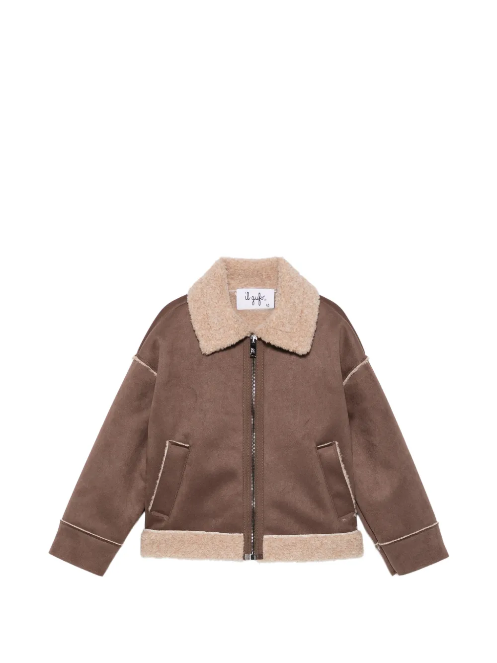 Il Gufo shearling-trim faux-suede bomber jacket - Marron Il Gufo shearling-trim faux-suede bomber jacket - Marron