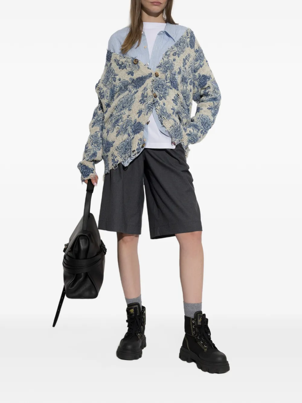R13 Vest met bloemenprint en rafels Blauw