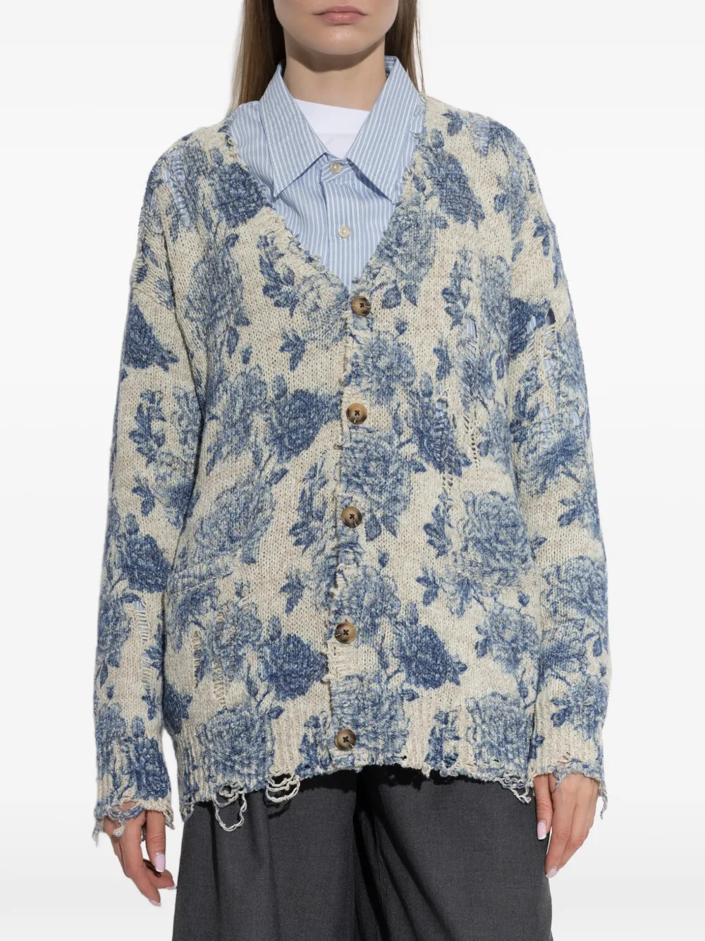 R13 Vest met bloemenprint en rafels Blauw