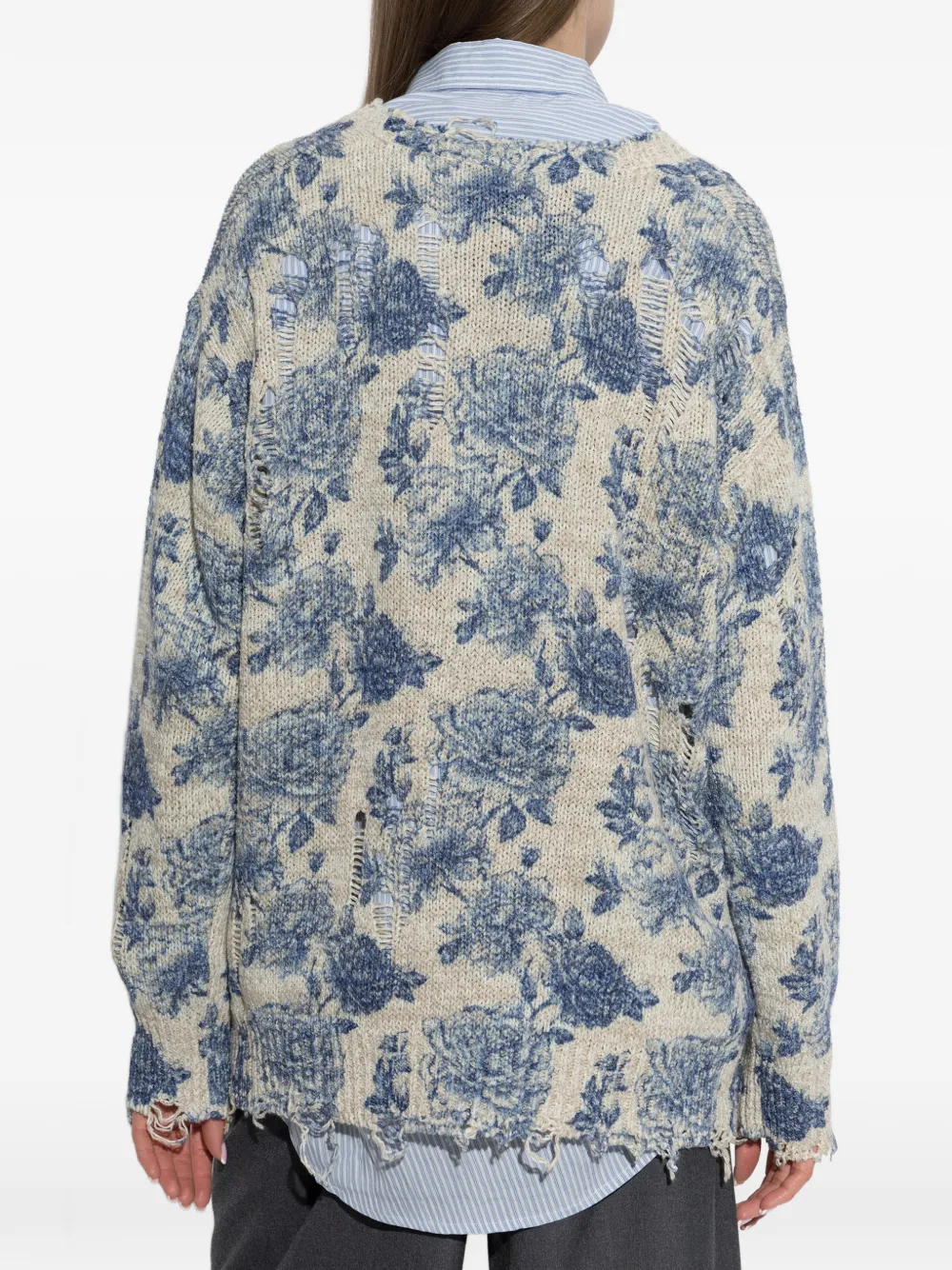 R13 Vest met bloemenprint en rafels Blauw