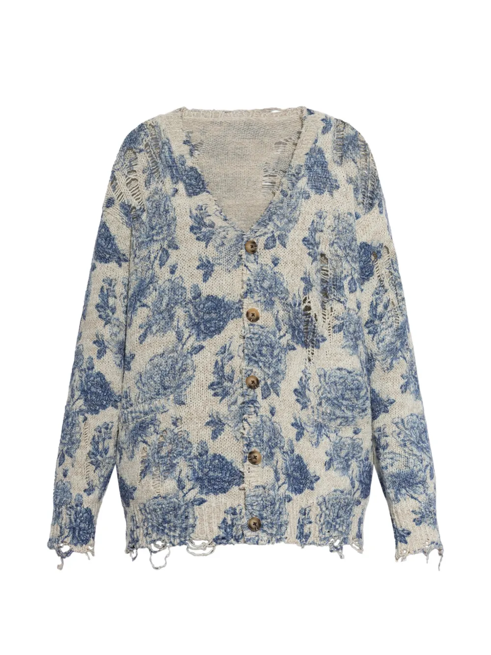 R13 floral-print distressed cardigan - Blue