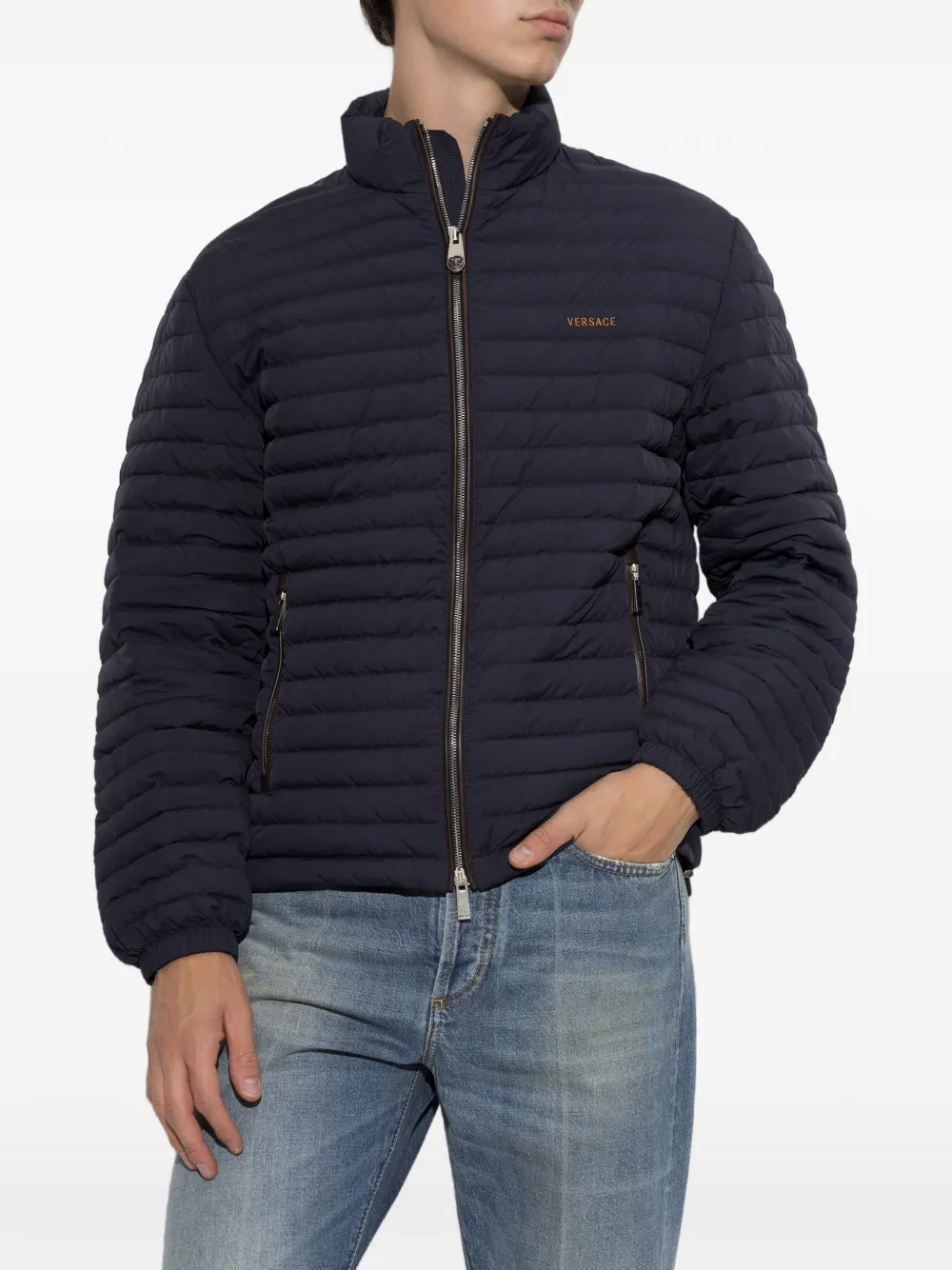 Versace Donsjack met geborduurd logo Blauw