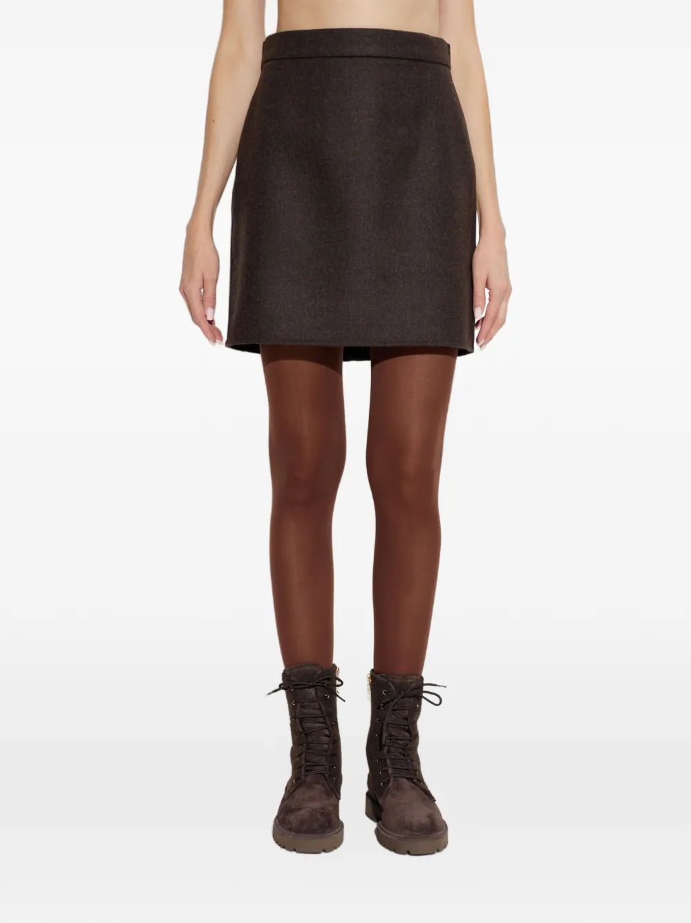 Max Mara short felted wool skirt mud Bruin