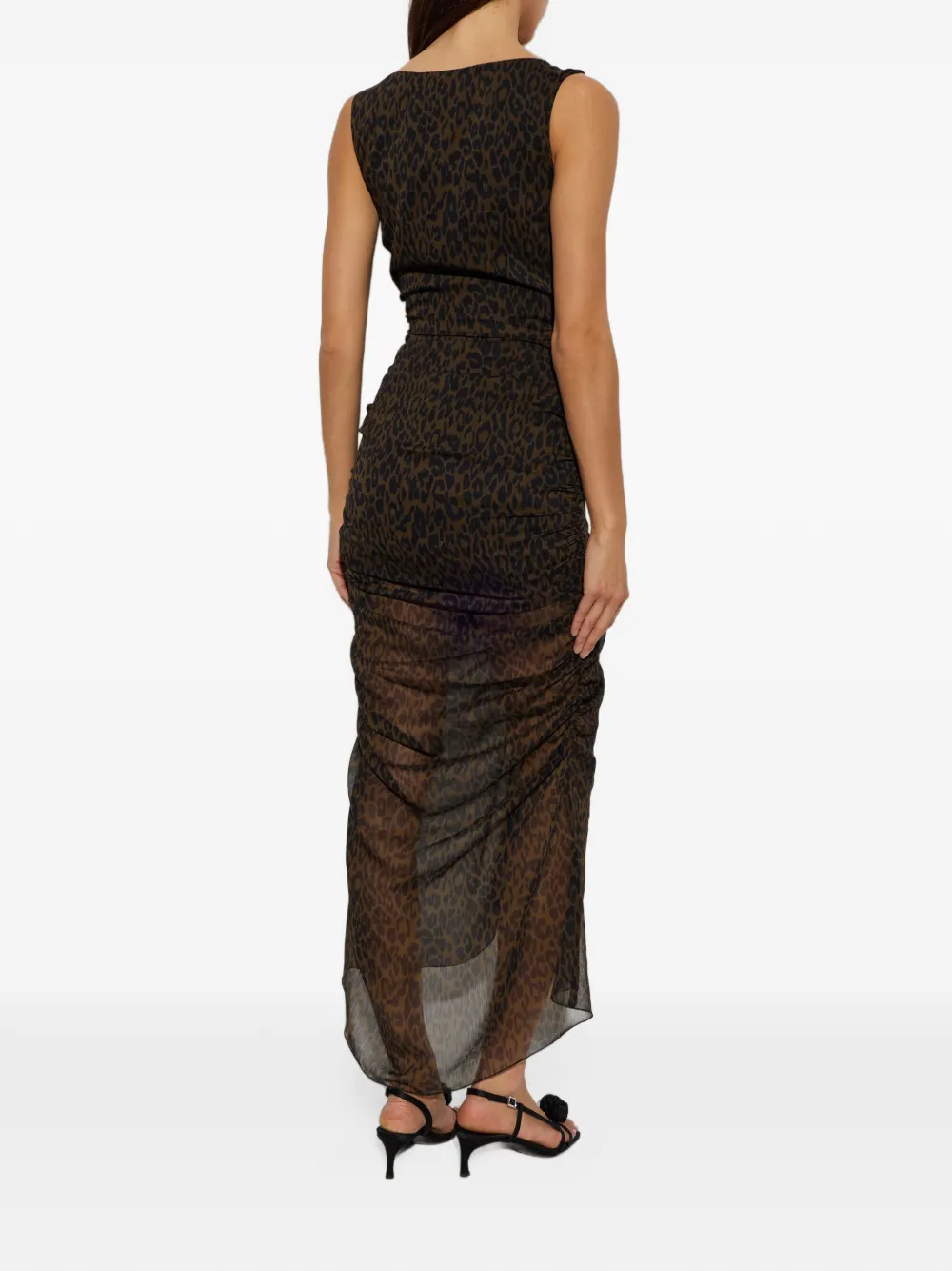ROTATE BIRGER CHRISTENSEN Midi-jurk met ruches en luipaard-print Bruin
