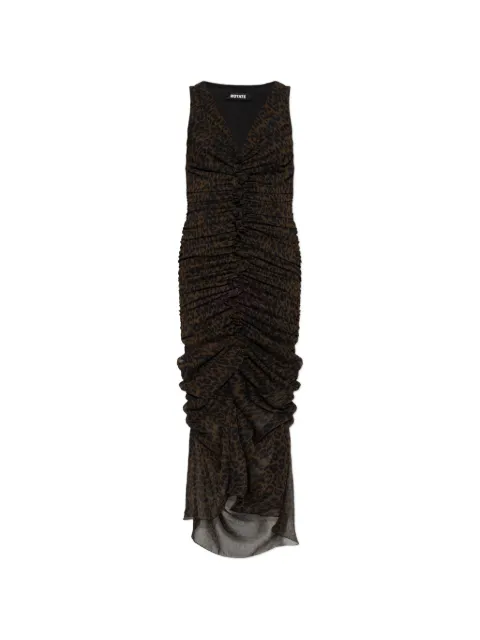 ROTATE BIRGER CHRISTENSEN ruched midi leopard dress brown
