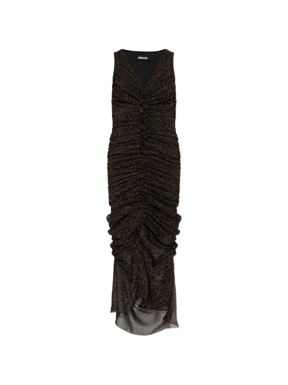 ROTATE BIRGER CHRISTENSEN Midi-jurk met ruches en luipaard-print Bruin