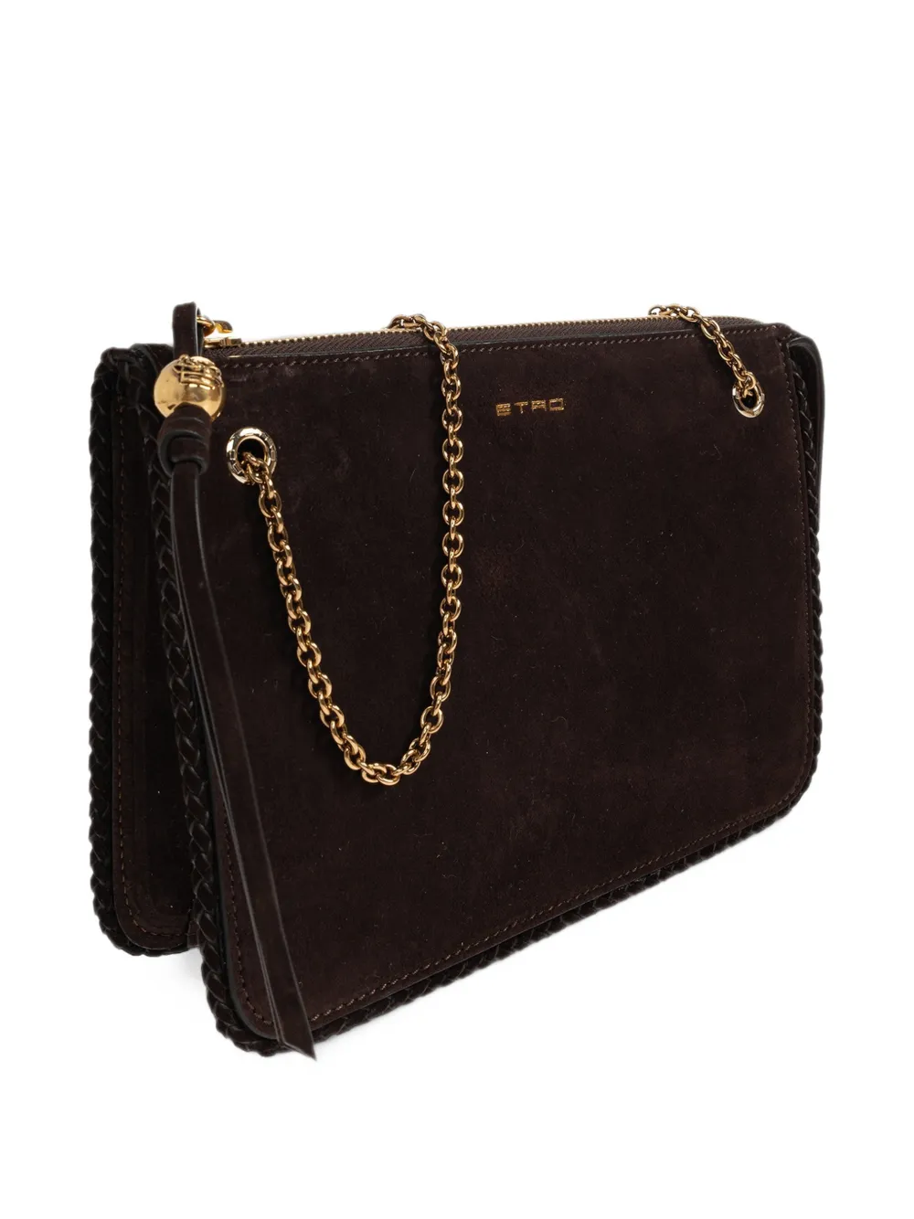 ETRO logo-plaque suede shoulder bag Bruin