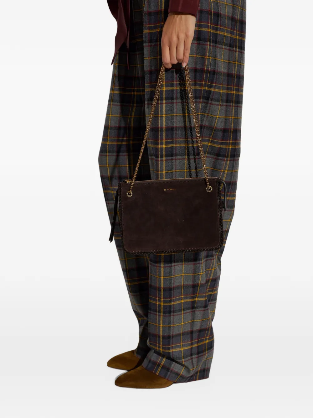 ETRO logo-plaque suede shoulder bag Bruin