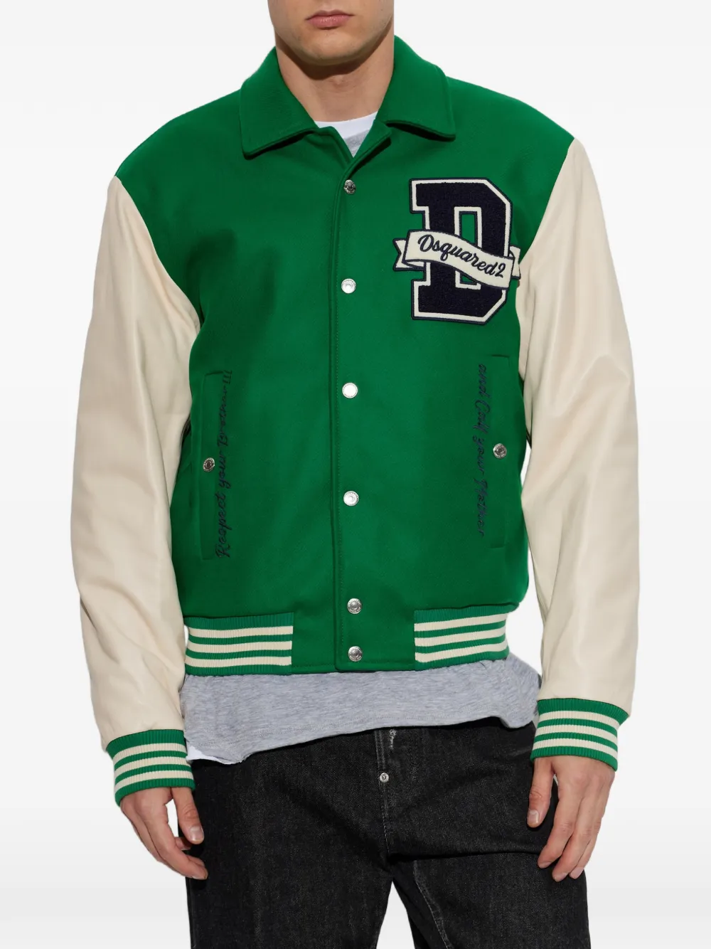 DSQUARED2 logo-patch panelled bomber jacket Groen