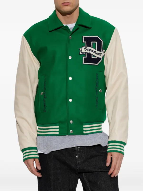DSQUARED2 logo-patch Panelled Bomber Jacket | Green | FARFETCH