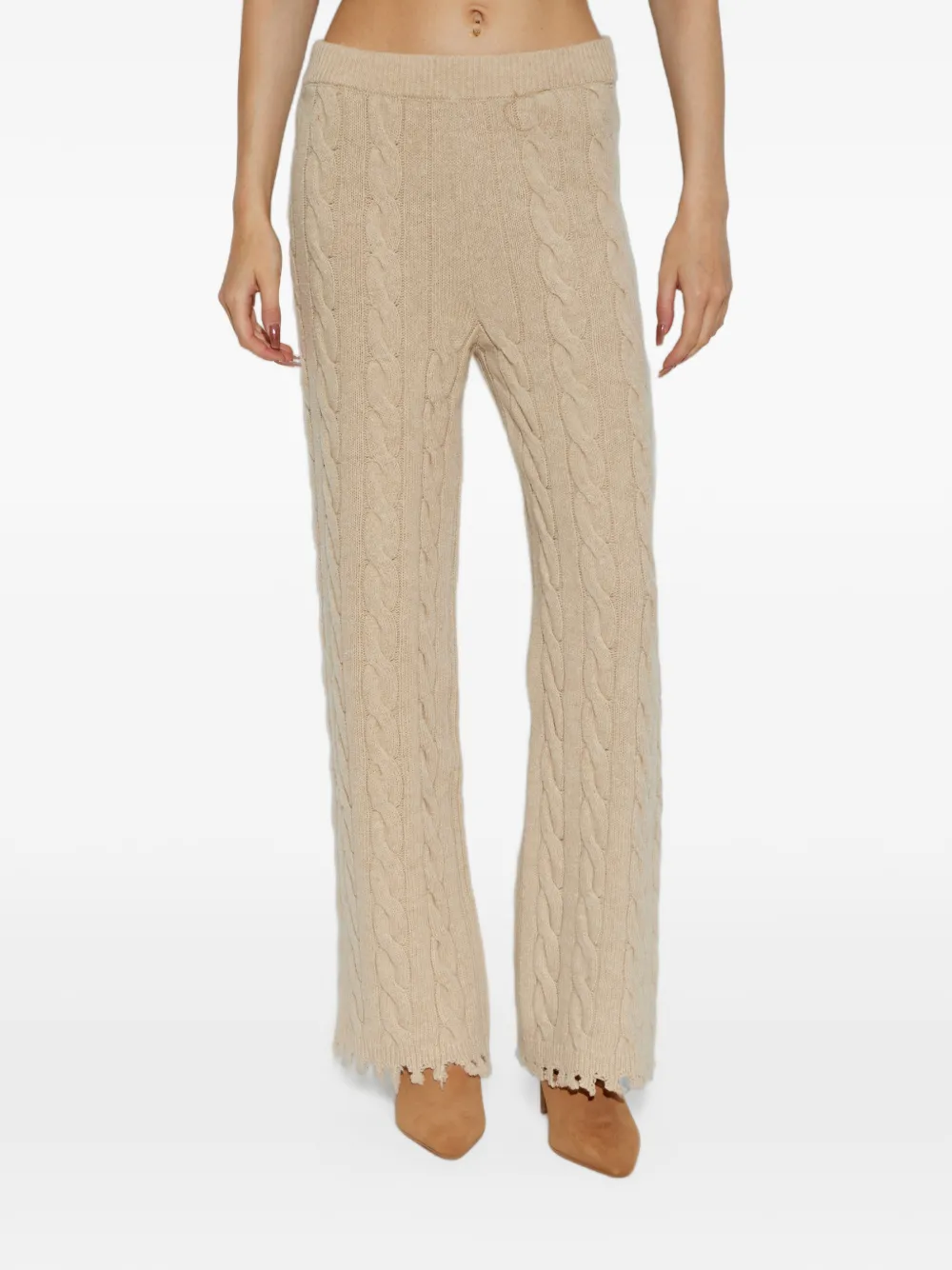 Akep Kabelgebreide broek met gerafeld effect Beige