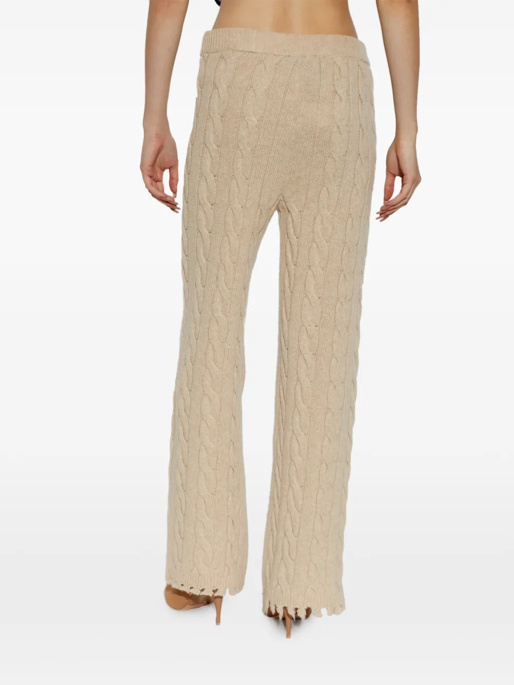 Akep Kabelgebreide broek met gerafeld effect Beige