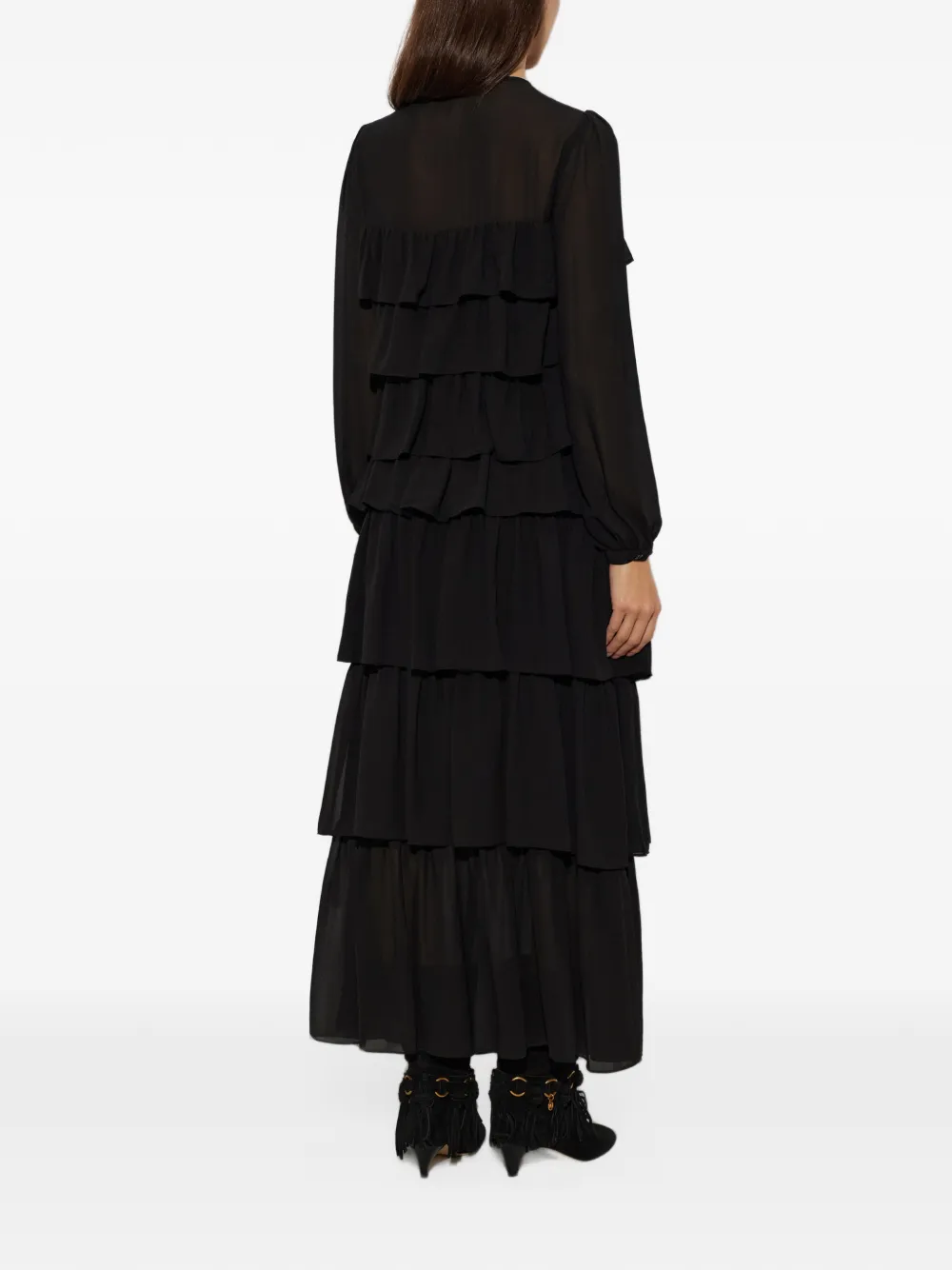 Michael Kors ruffled georgette maxi dress Zwart