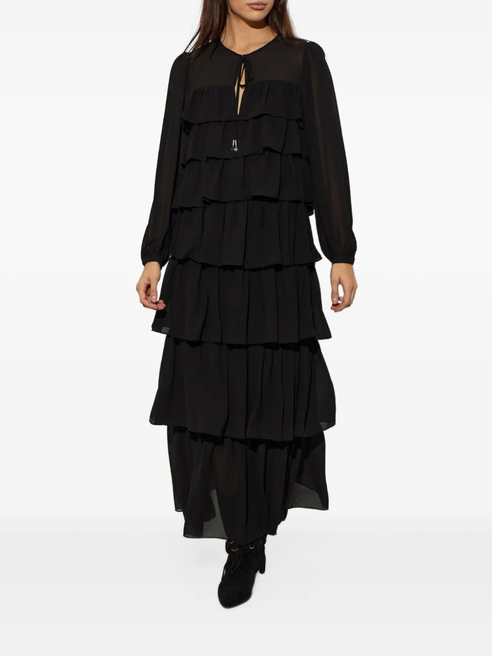 Michael Kors ruffled georgette maxi dress Zwart