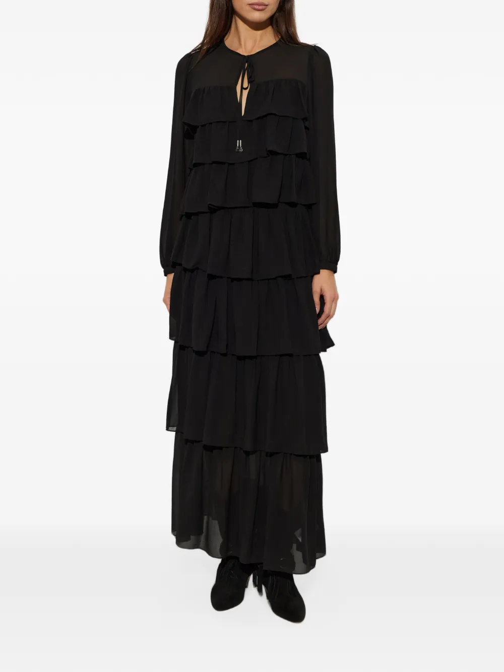 Michael Kors ruffled georgette maxi dress Zwart
