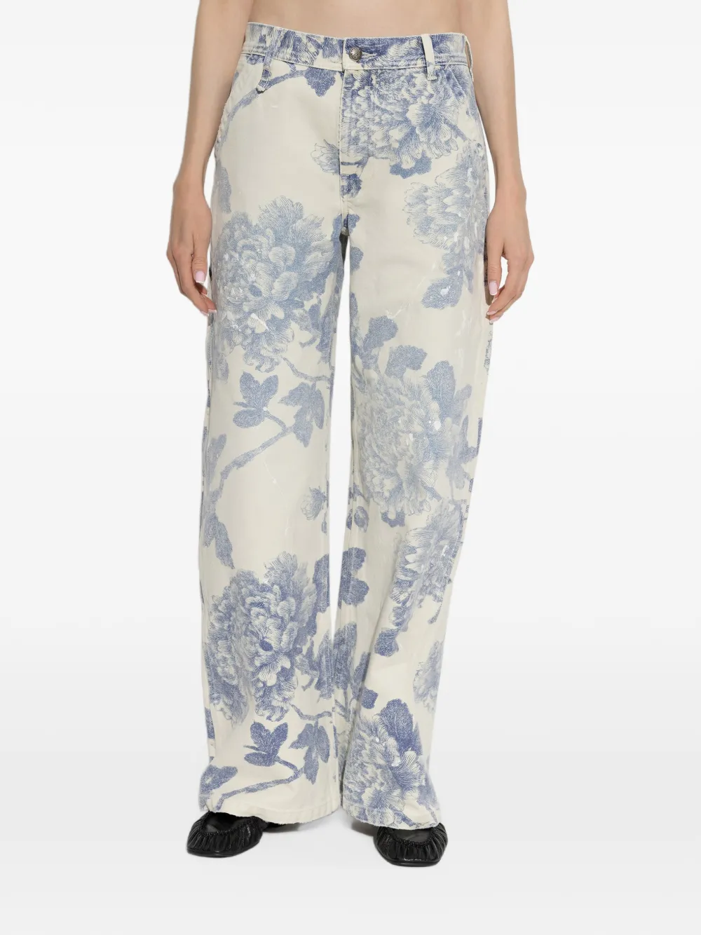 R13 floral-print straight-leg jeans - Bianco