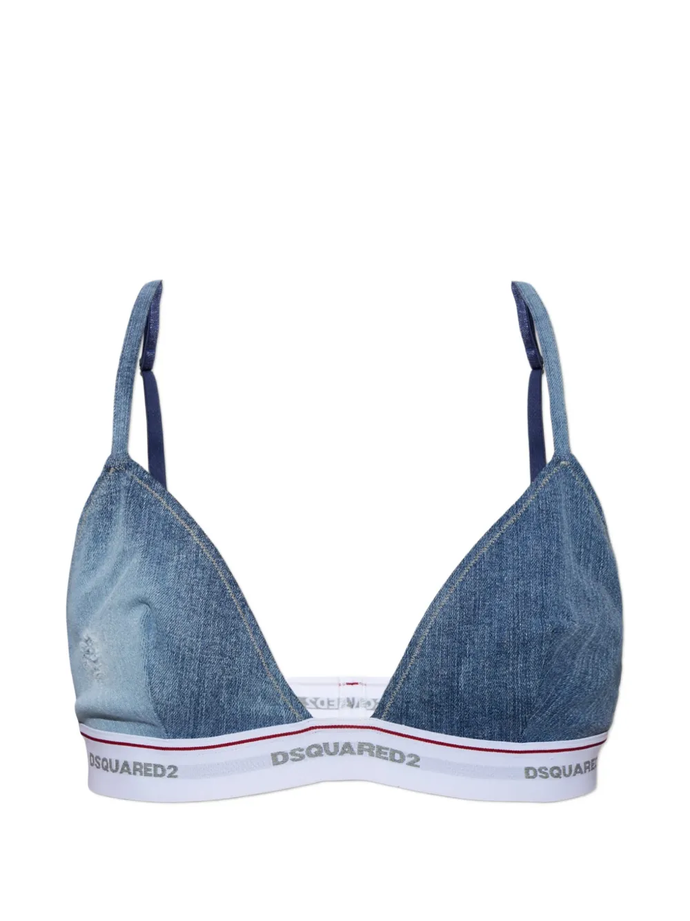 DSQUARED2 logo-tape denim-print bra - Blu