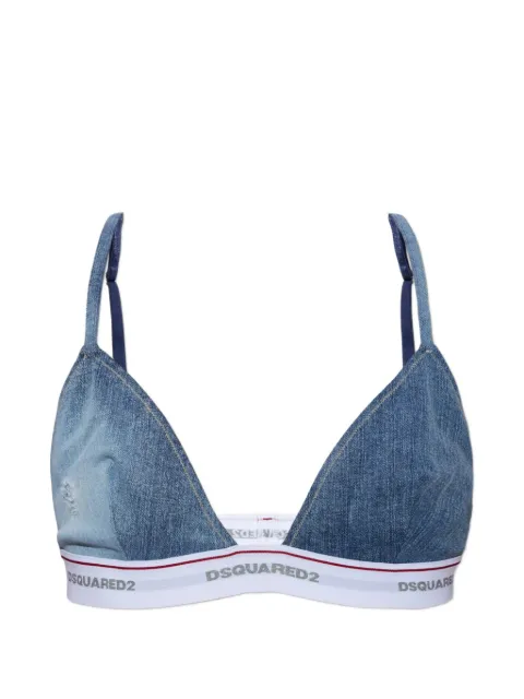 DSQUARED2 logo-tape denim-print bra