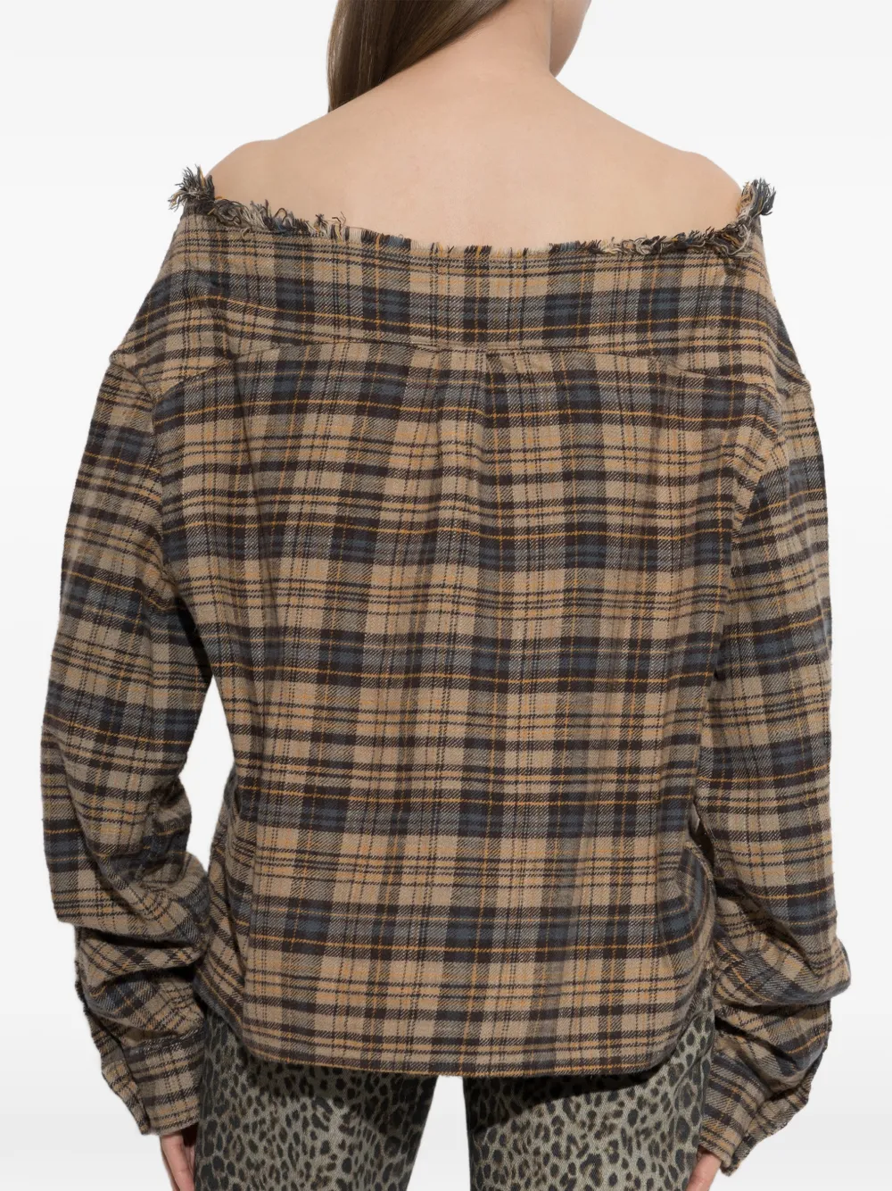 R13 off-shoulder plaid shirt Bruin