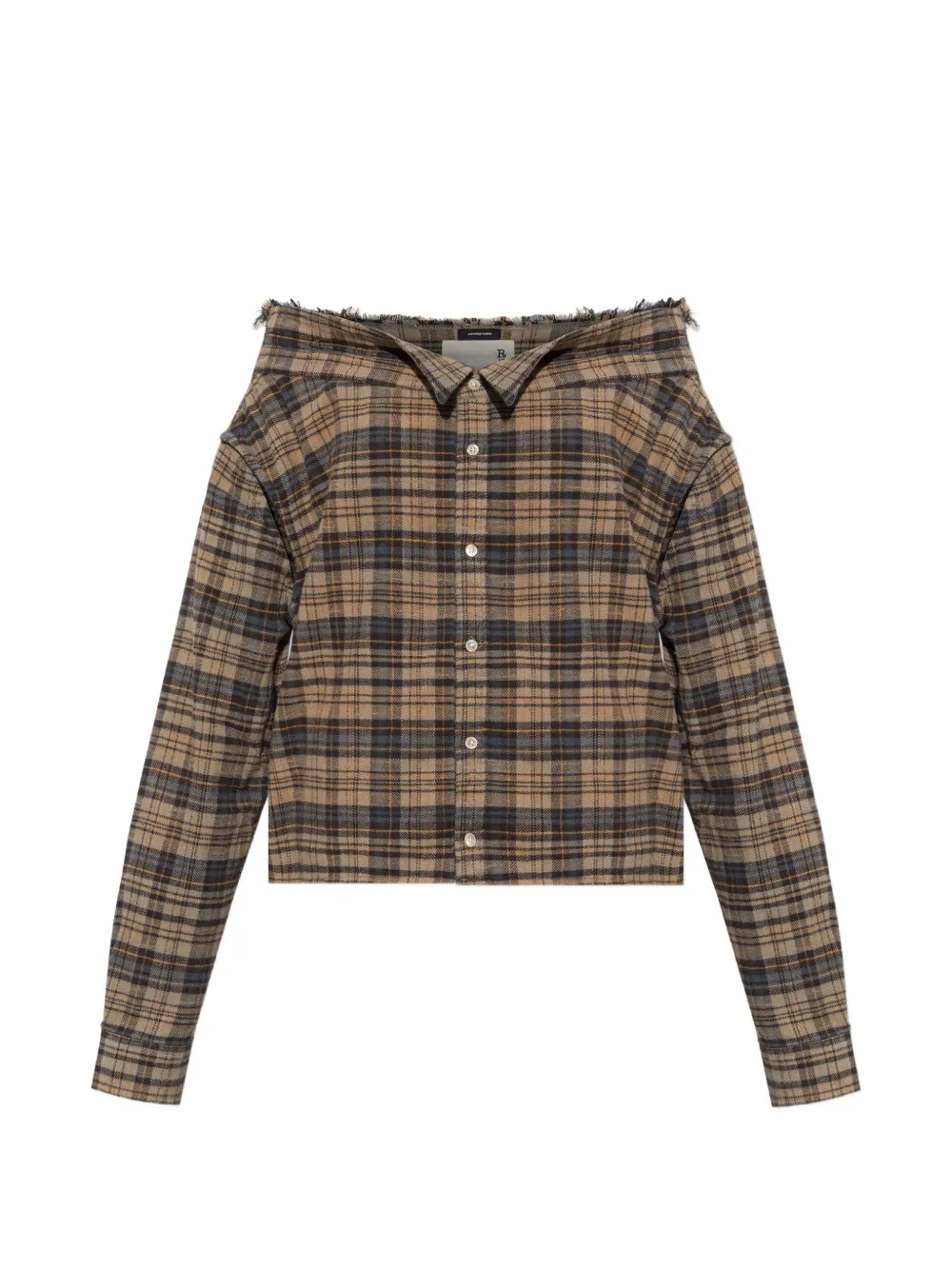 R13 off-shoulder plaid shirt Bruin