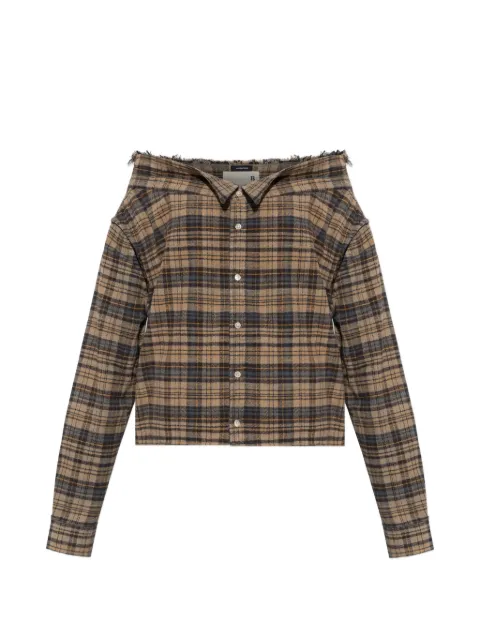 R13 off-shoulder plaid shirt