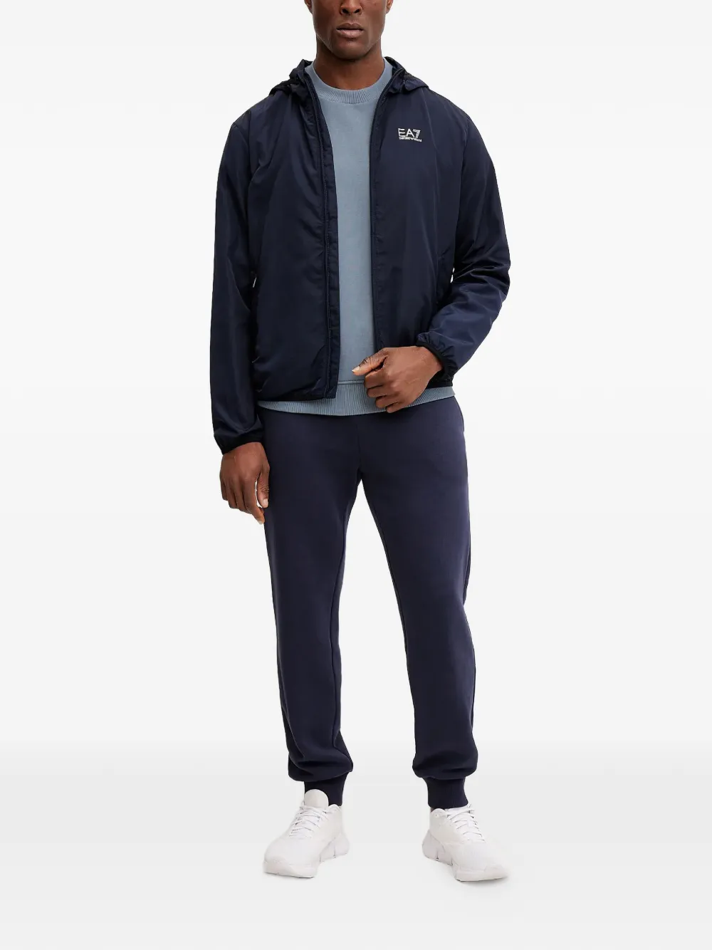 Ea7 Emporio Armani logo-print hooded jacket Blauw