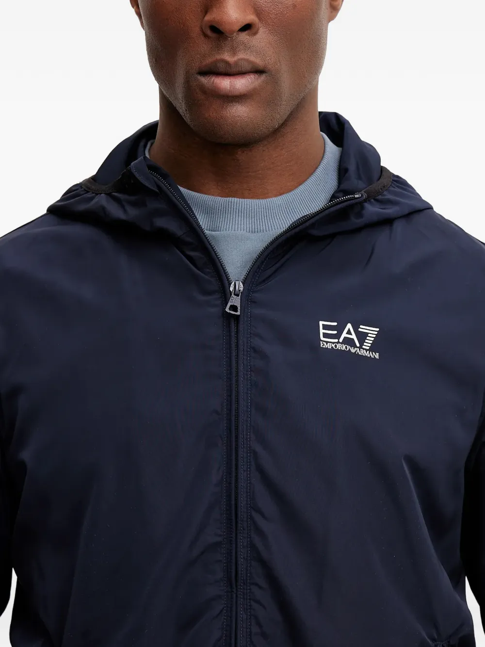 Ea7 Emporio Armani logo-print hooded jacket Blauw
