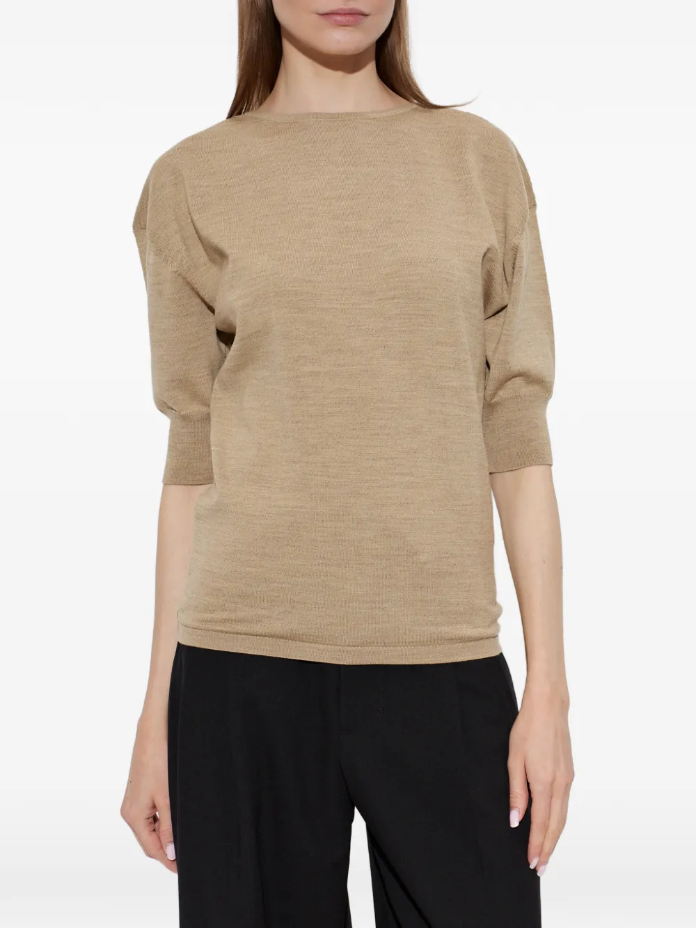 LEMAIRE short-sleeve sweater in fine merino wool - Nude