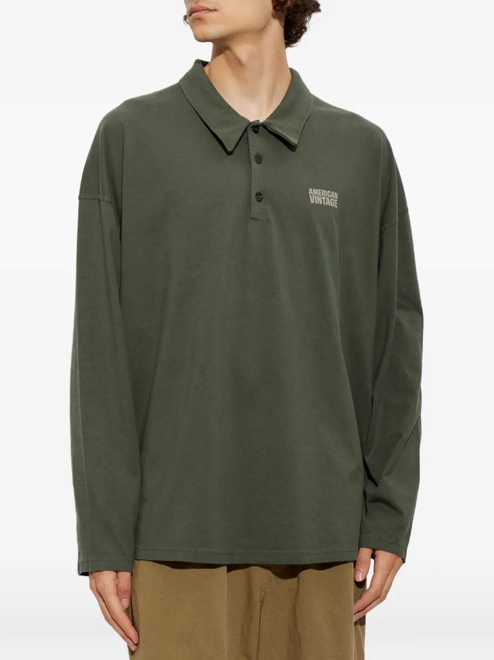 American Vintage Gixy poloshirt met lange mouwen en logo-print Groen